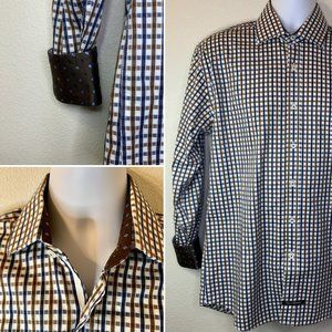 ENGLISH LAUNDRY Men's Brown Plaid LONG SLEEVE SHIRT Flip-Cuff 15 1/2" 34/35